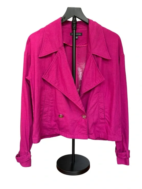 INC International Concepts Cropped Fuchsia Trench Jacket Linen Blend Women’s M - Picture 2 of 7